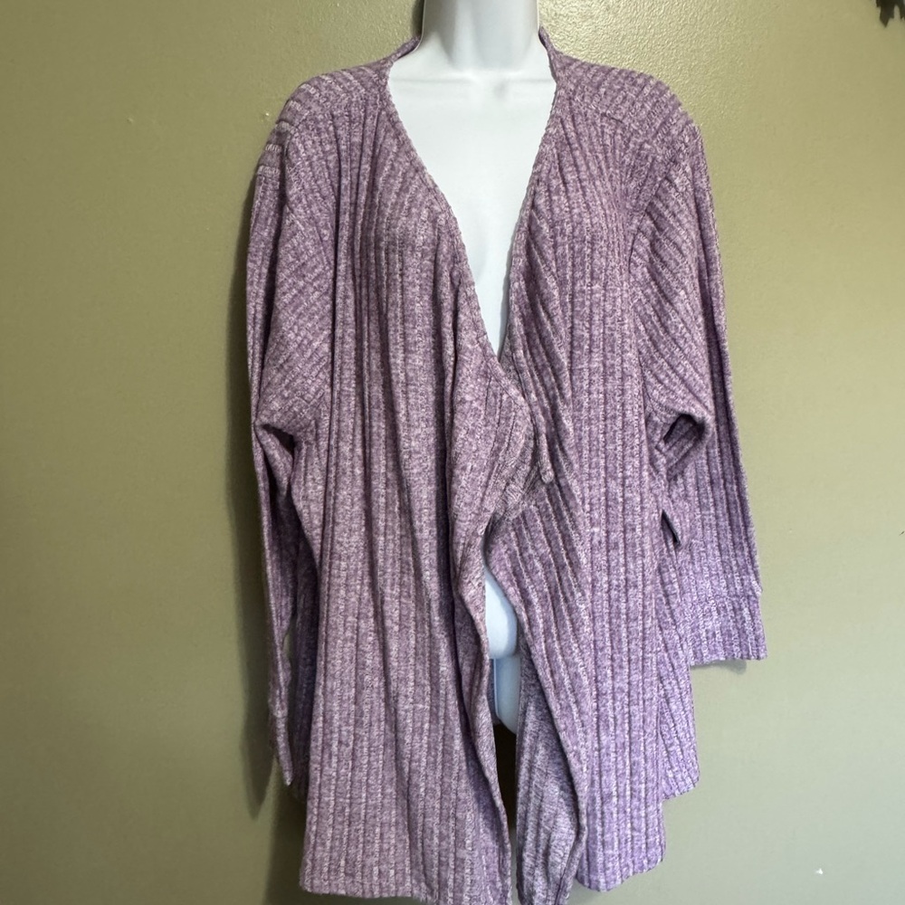 Soft Surroundings Marled Purple Open Knit Jersey Cardigan, Size 3X‎